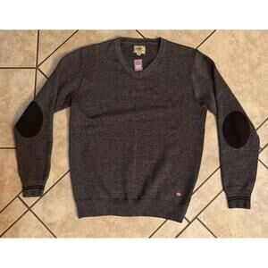 Ecko Unltd Sweater Mens L Navy Blue Crisp Rhino  Pullover Brown Elbow Pads NWT
